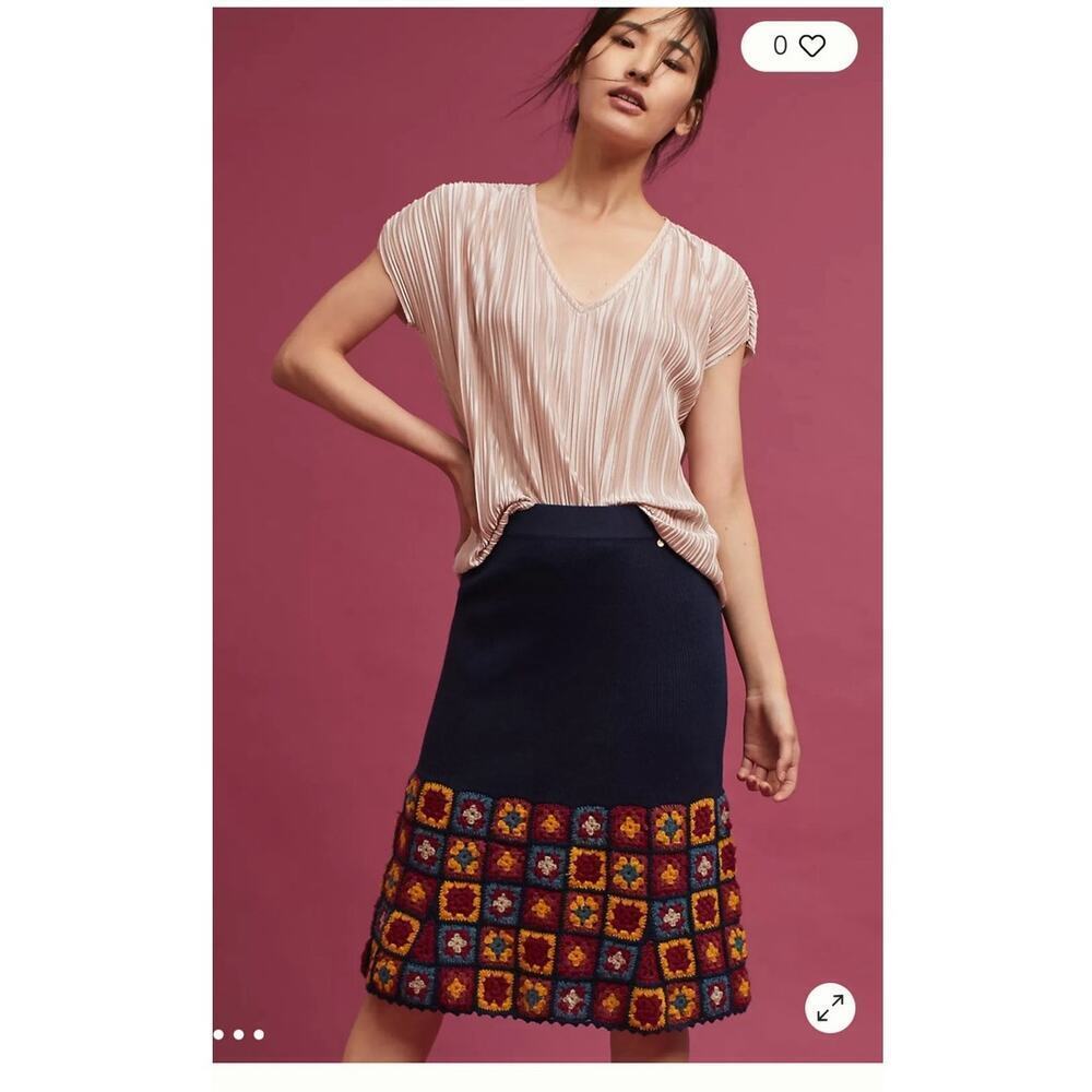 NWT Harlyn Knit Anthropologie Skirt Size S Navy Crochet Granny Squares - Picture 10 of 11
